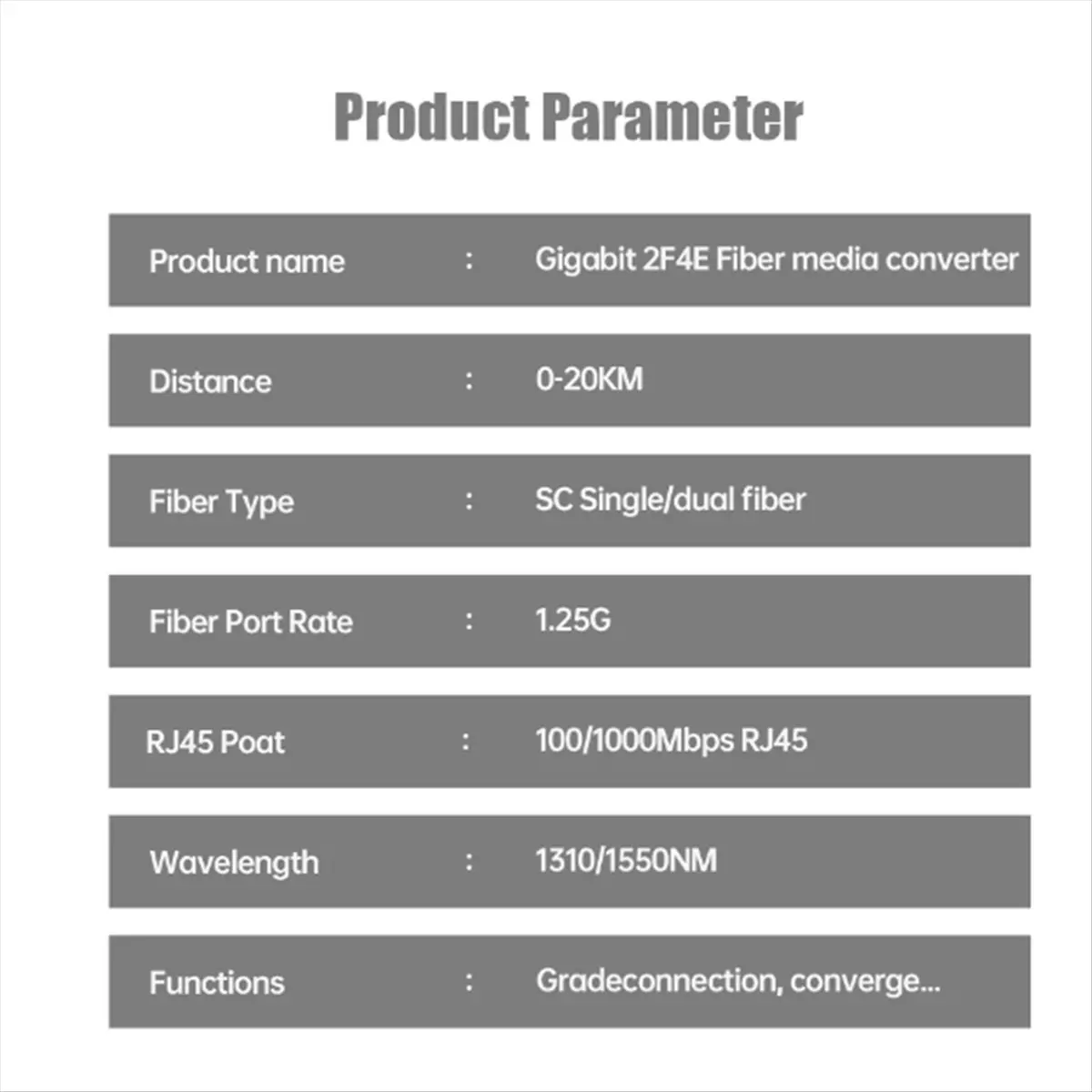 

(HOPE) Оптоволоконный медиаконвертер Gigabit Ethernet, SC Singlemode, 20 км, 2 оптоволоконных порта SC, 4 порта RJ45, 100/1000M, с вилкой стандарта США