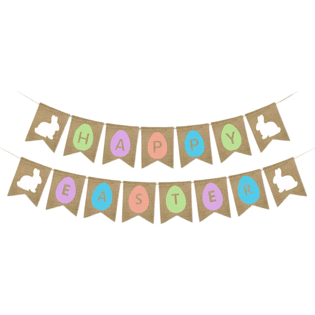 

Easter Bunny Decoration Banner Special Design Party Room Wall Hanging Linen Garland Festive Atmosphere Creative Easter Decor