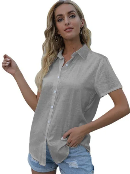 

Loose ort Sve Pure Color irt Casual Street Sle Women's Summer Faion Collar Button up ort Length irt