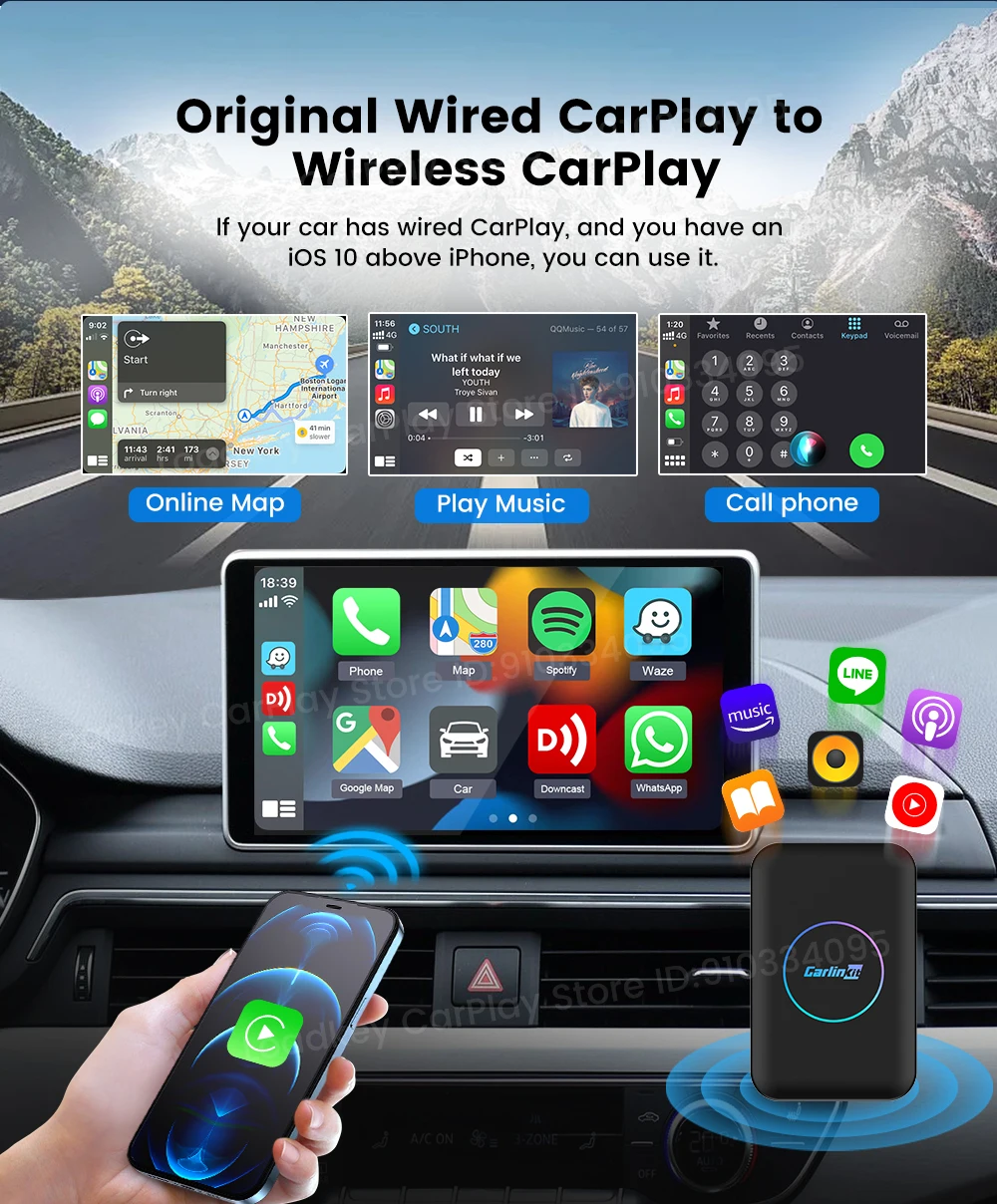 2026 Carlinkit LITE Wireless Android Auto & Car Play Ai Box Usb Watch Videos Online 32GB For Netflix Iptv 3 IN 1 Carplay Tv Box