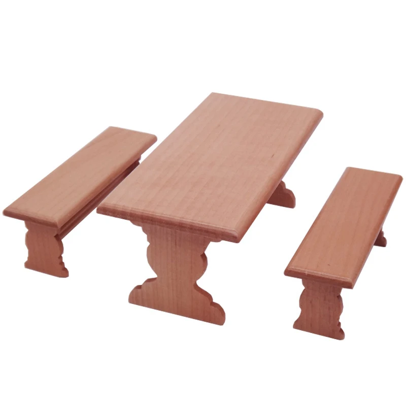 1Set 1:12 Dollhouse Miniature Dining Table Long Benche Restaurant Furniture Home Model Decor Toy Doll House Accessories