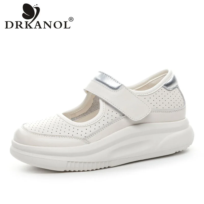 DRKANOL Summer Flat Platform Shoes Women Mixed Colors Genuine Cow Leather Hollow Out Shallow Breathable Lightweight Casual Shoes
