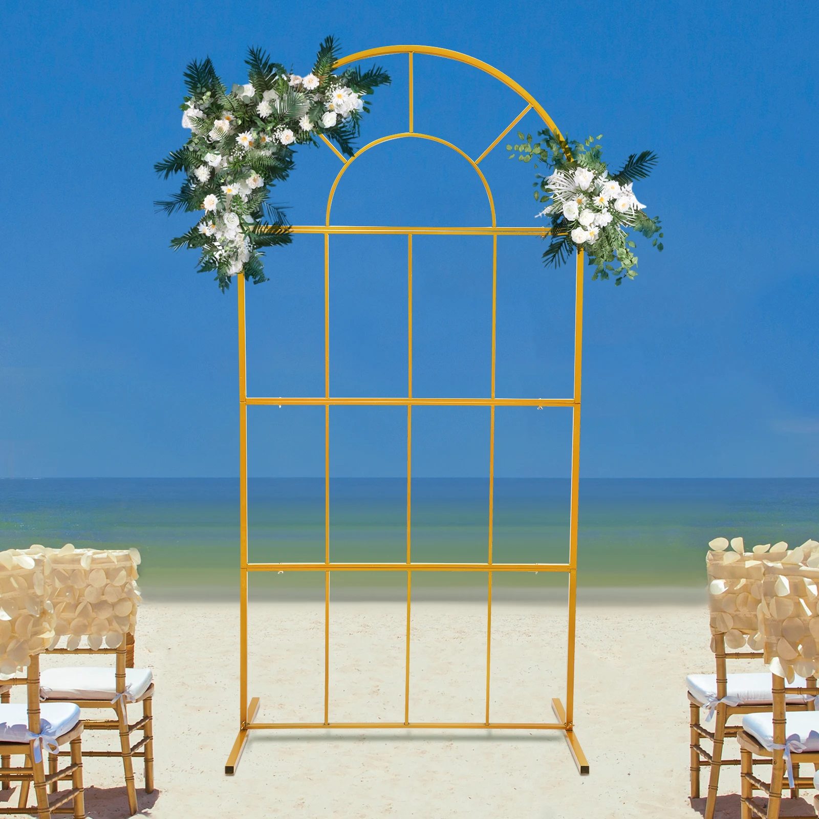 W3.3xH6.5FT Gold Metal Arch Backdrop Stand,Wedding Arch Backdrop Stand Metal Arches for Ceremony Party Decoration Backdrop Stand