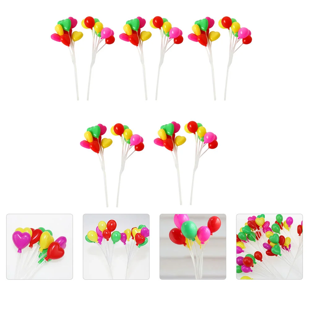 10 Bunches Bouquet of Flowers Artificial Mini Balloon Balloons Cake Decor Pearl Heart Shaped