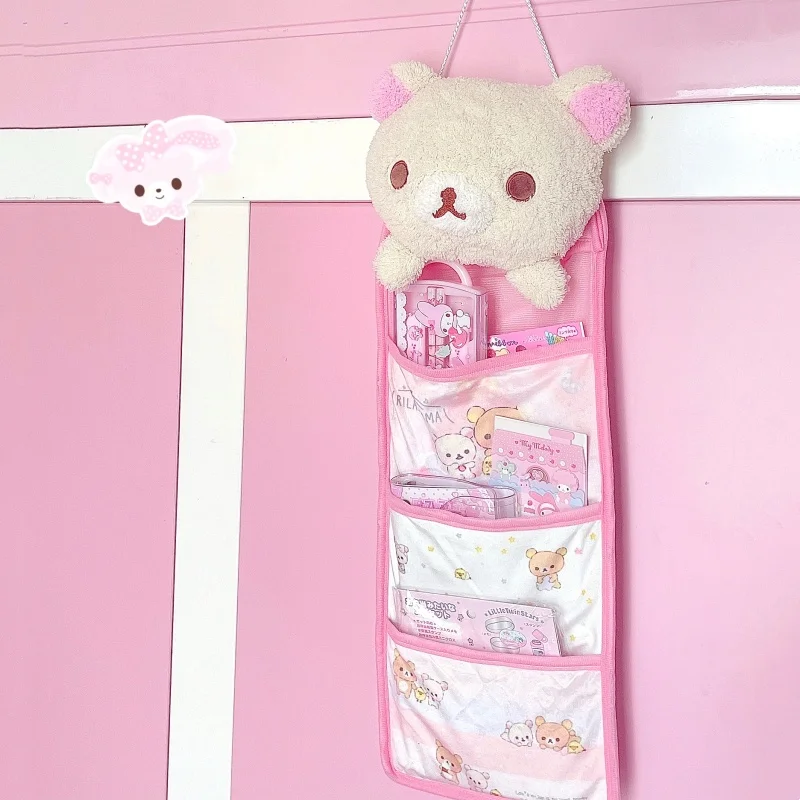 Kawaii Rilakkuma Hanging Multi-Layer Storage Bag Jewelry Miscellaneous Large Capacity Storage Bedroom Home Furnishing Decoration