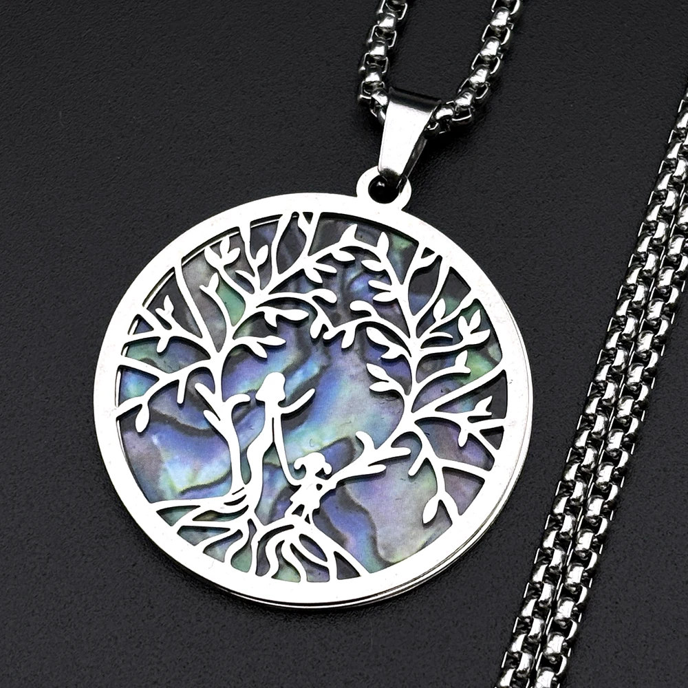 Mutter-Kind-Baum des Lebens Abalone-Muschel-Anhänger-Halskette für Damen und Herren aus Edelstahl – Liebes-, Familien- und Heilungs-Charm-Kettenschmuck – Detail 5