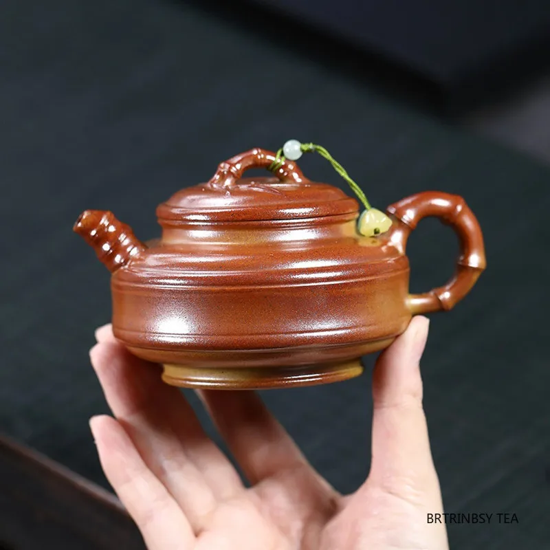 

250ml Chinese Yixing Purple Clay Teapot Bamboo Leaf Pattern Tea Pot Handmade Household Kettle Zisha Tea Set Tradition Teaware
