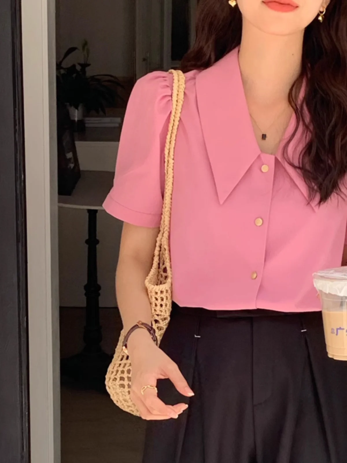 Retro Doll Collar ort Sve Loose Women's irt Bubble Sve Top Summer Faion Sensation Versatile Casual Korean Sle