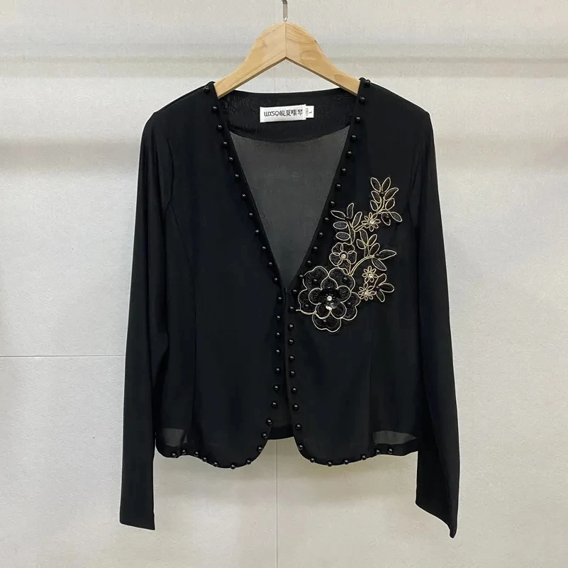 Summer 2024 New Sunscreen iIe Silk Jacket Women's Thin Embroidered Shawl Coat Cardigan Short With Qipao Top Female Outerwear