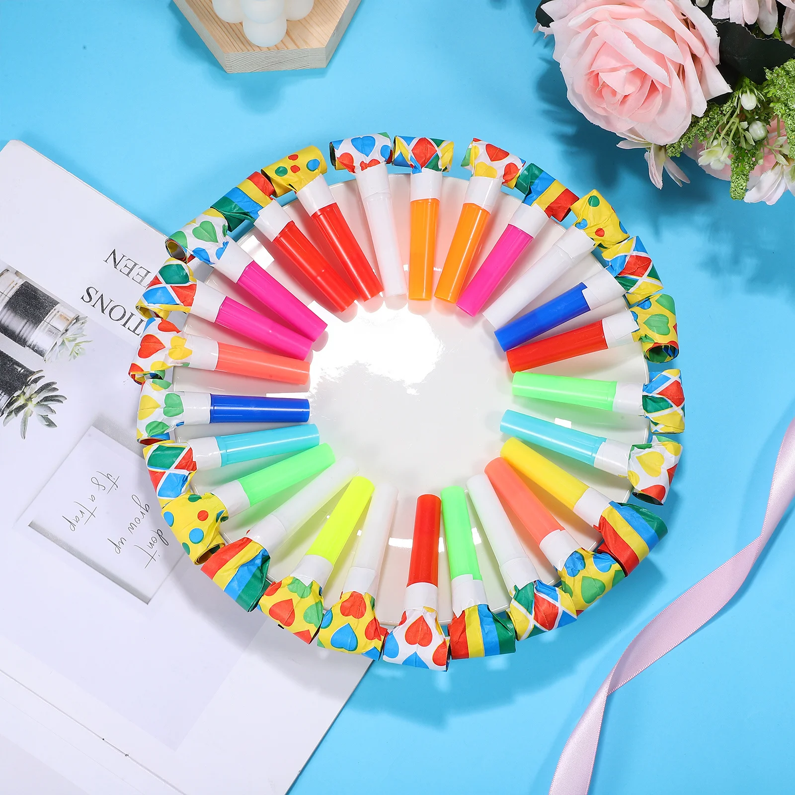 

50 pcs Blowout Whistles Blowers For Kids Birthday Carnival Fun Party Favors Noise Makers Paper Blowouts Party Supplies
