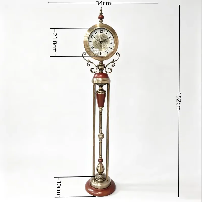 Vintage European Style Vertical Grandfather Clock Solid Wood Metal Frame Light Luxury Home Decorative Standing Floor