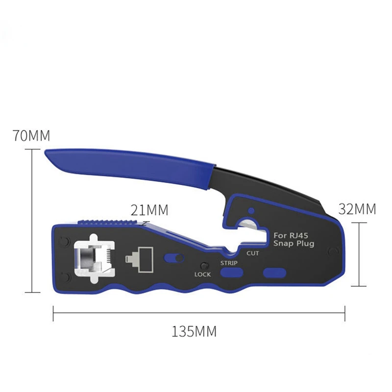 RJ45UTP tang Crimping instalasi, alat jaringan multifungsi kabel Ethernet melalui lubang konektor CAT5/6/7/8