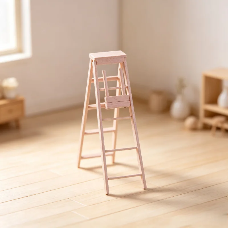 Mini Foldable Ladder Wooden Ladder Model Tools Dollhouse Miniature Scene Photography Prop Handmade Desktop Ornament Home Decor