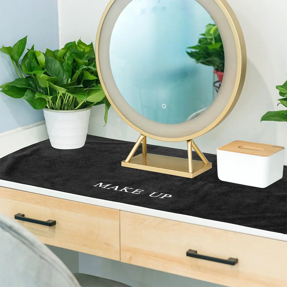 Vanity Desk Mat Black 40x100cm Fabric Makeup Table Protector Waterproof Anti-Slip Dressing Table Mat Countertop Cover