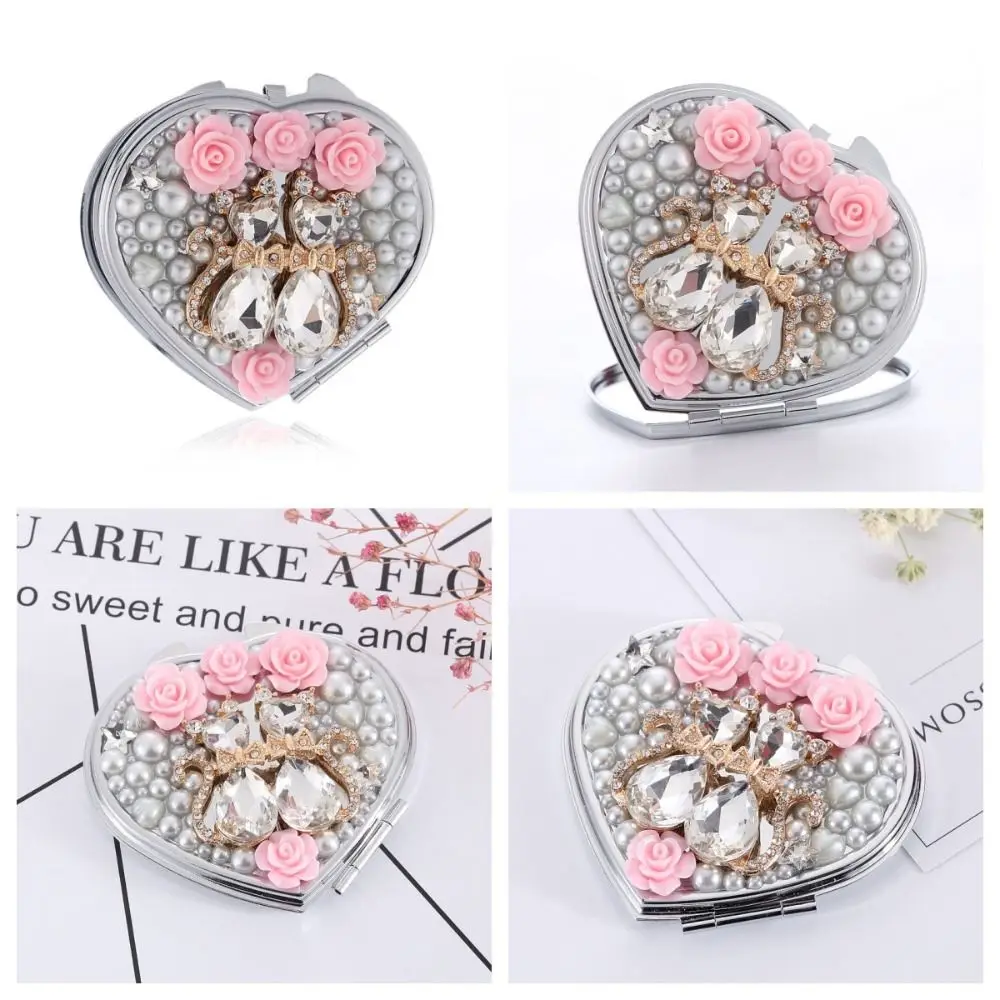 Metal Heart Shaped Mirror Creative Bowknot Flower Exquisite Mirror Double-sided Cute Portable Mirror Students