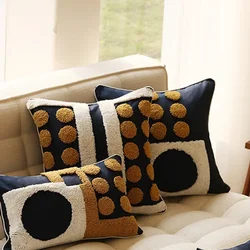 2024 Navy Blue Tufted Pillow Case Retro Geometry Polka Dot Cushion Cover Decorative Pillowcase Home Decor Cushions for Sofa 2024