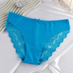 BANNIROU 1Pcs Women's Panties Briefs Ice Silk Solid Low-Rise Female Lace Sexy Panties Ladies Intimates Underwear