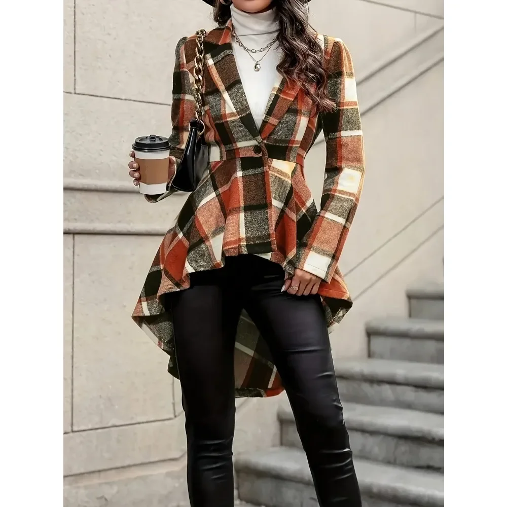 حجم كبير 1XL-5XL المرأة طويلة الأكمام زر غير النظامية هيم سترة أنيقة السيدات عادية زر وهمية الرقبة سترة #3