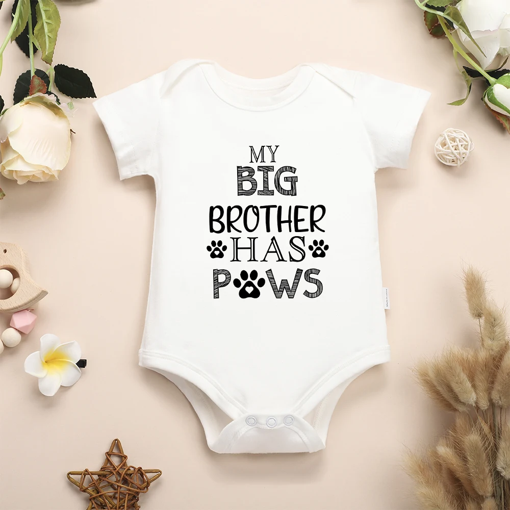 My Big Brother Has Paws Cute Fun Baby Boy Girl Clothes Kawaii Harajuku Fashion Newborn Onesie Pajamas Summer Cotton Ropa De Bebe