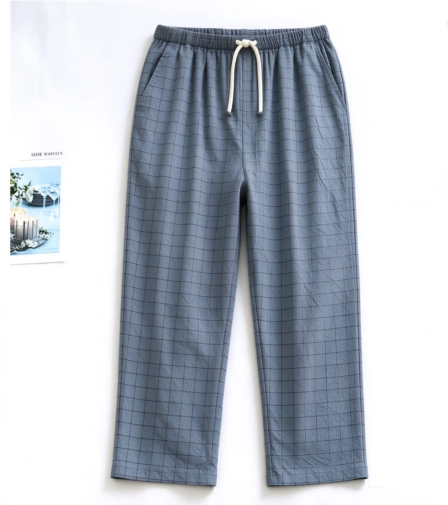 Men's Plaid Print Sleep Pants Waist Drawstring Straight Loose Casual Trousers Soft Breathable Home Pajama Pants For Nightwear