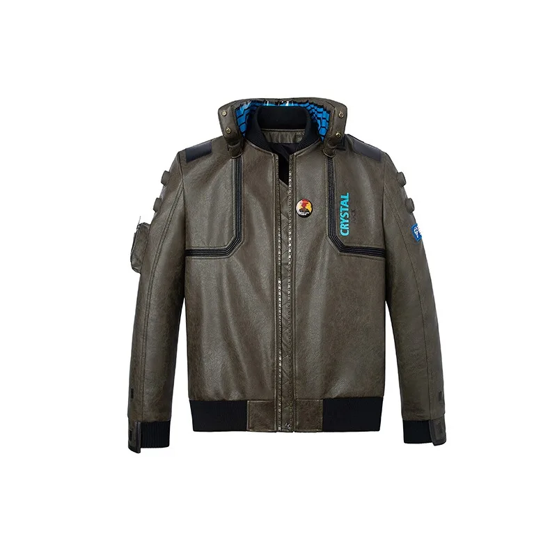 Game Punk 2077 Leather Jacket LED Collar Vincent V Cosplay Costume for Men Women view 2