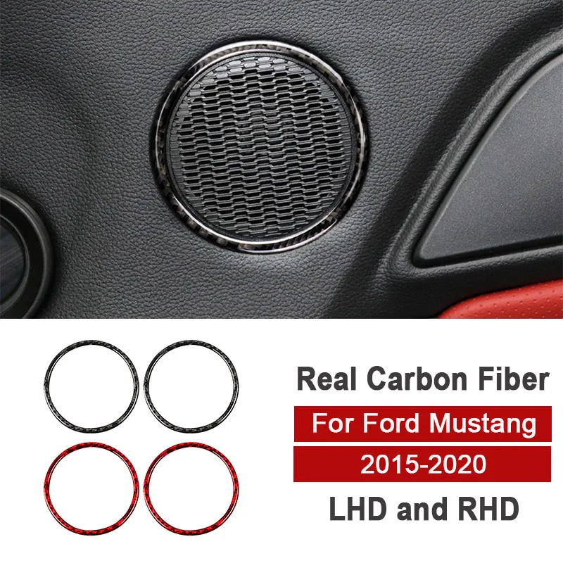 

For Ford Mustang 2015-2020 Carbon Fiber Car Door Audio Speaker Strip Cover Ring Decoration Stickers Auto Interior Accessories