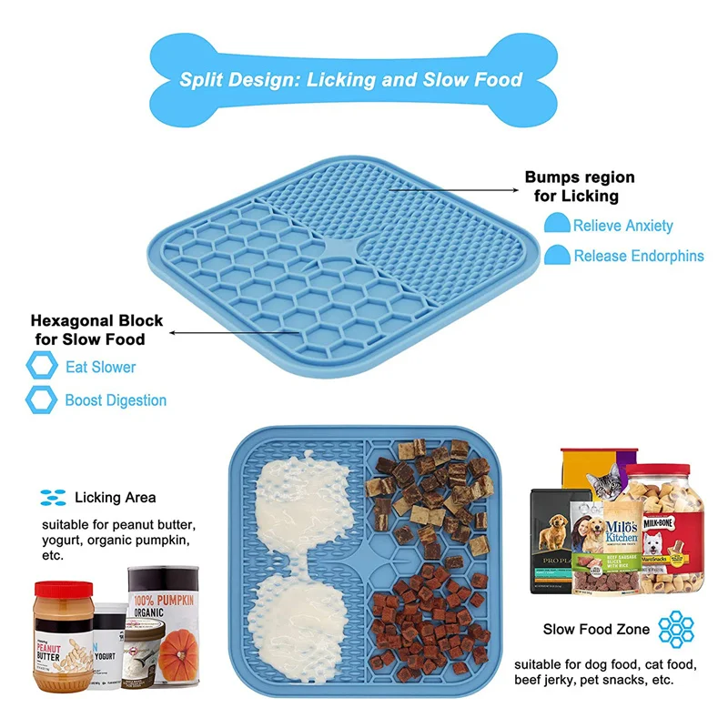 Lick Pad for Dog Cat Slower Feeder Licky Mat for Puppy Kitten Silicone Dispenser Pet Feeding Licking Mat Bathing Distraction Pad