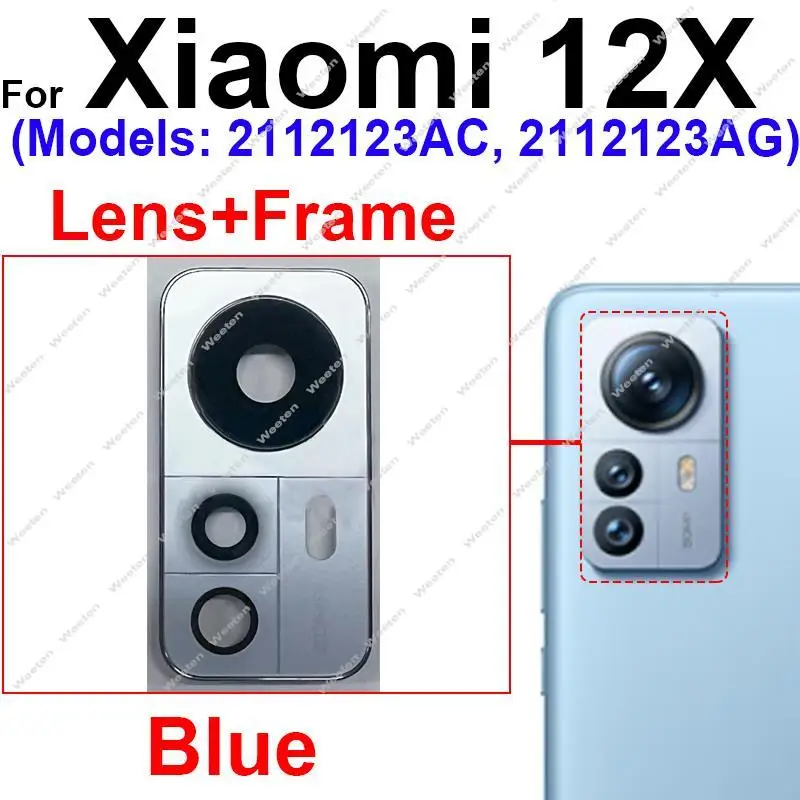 Rear Camera Glass Lens Cover For Xiaomi 12 12X 12 Pro Back Main Camera Glass Lens Frame Holder with/without Flash Parts