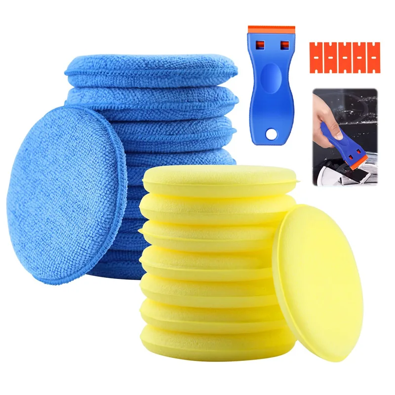 

Подушечки для нанесения воска из микрофибры со скребком, губки для полировки автомобиля, полировка деталей автомобиля, полировка, очистка (5 дюймов, синий, 4 дюйма, желтый)