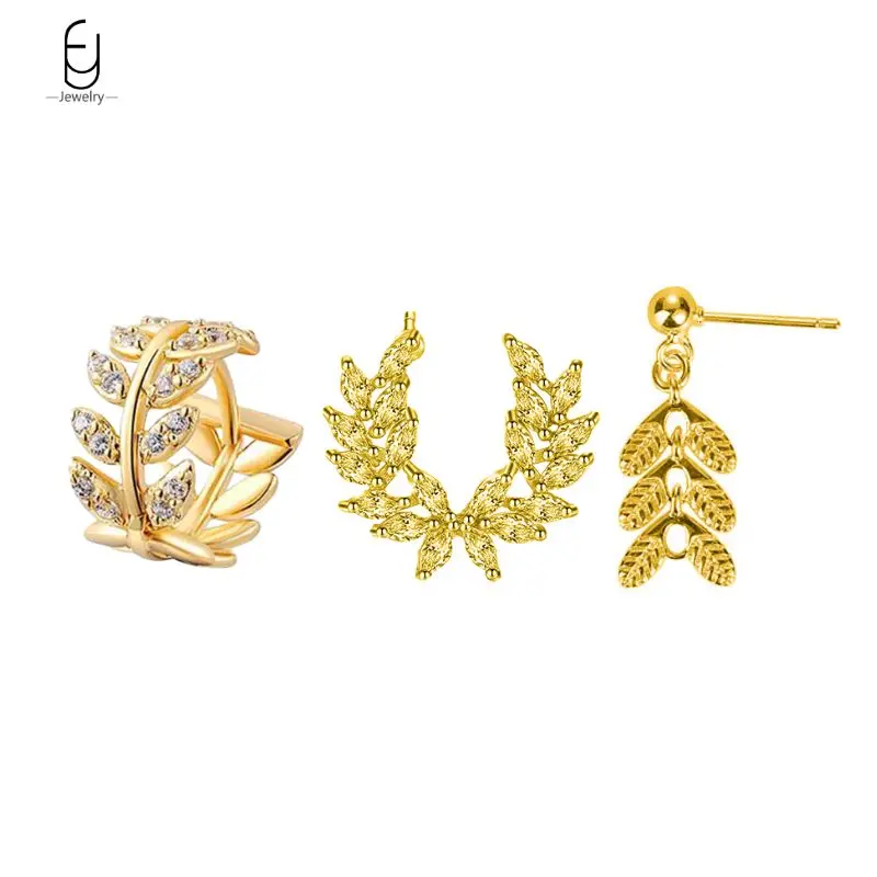 

925 Sterling Silver Ear Needle Exquisite Leaf Stud Earrings for Women White Zircon Leaves Hoop Earrings Fashion Jewelry Gifts