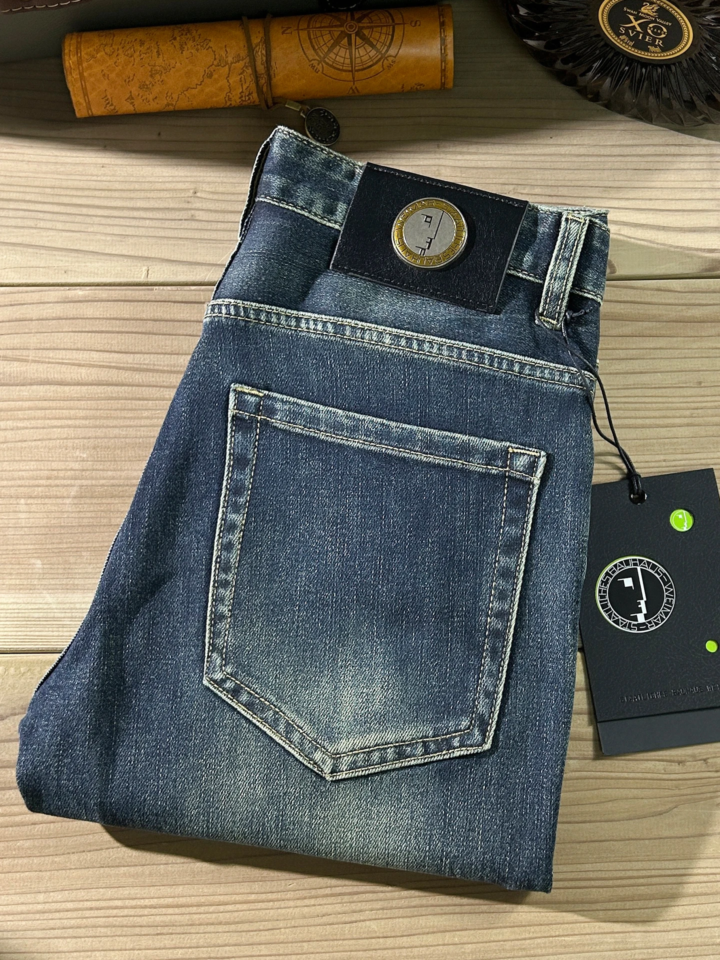 

Мужские джинсы премиум-класса, прямого кроя, облегающие, эластичные, синие, повседневные, удлиненные, средней посадки, из хлопка и полиэстера...