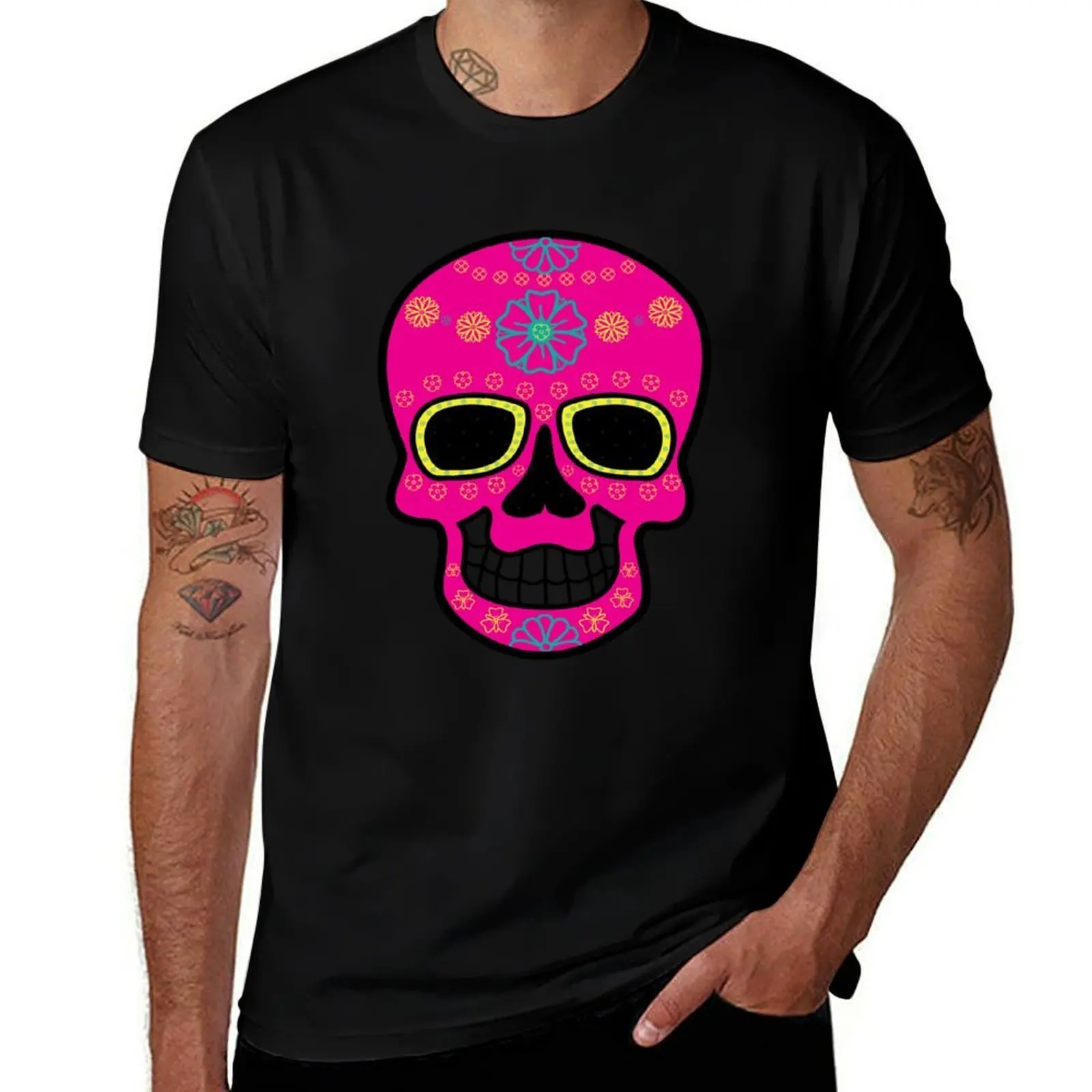 Sugar skull Mexico dia de Los Muertos T-Shirt Big and Tall Basic Tee Shirt T-Shirt