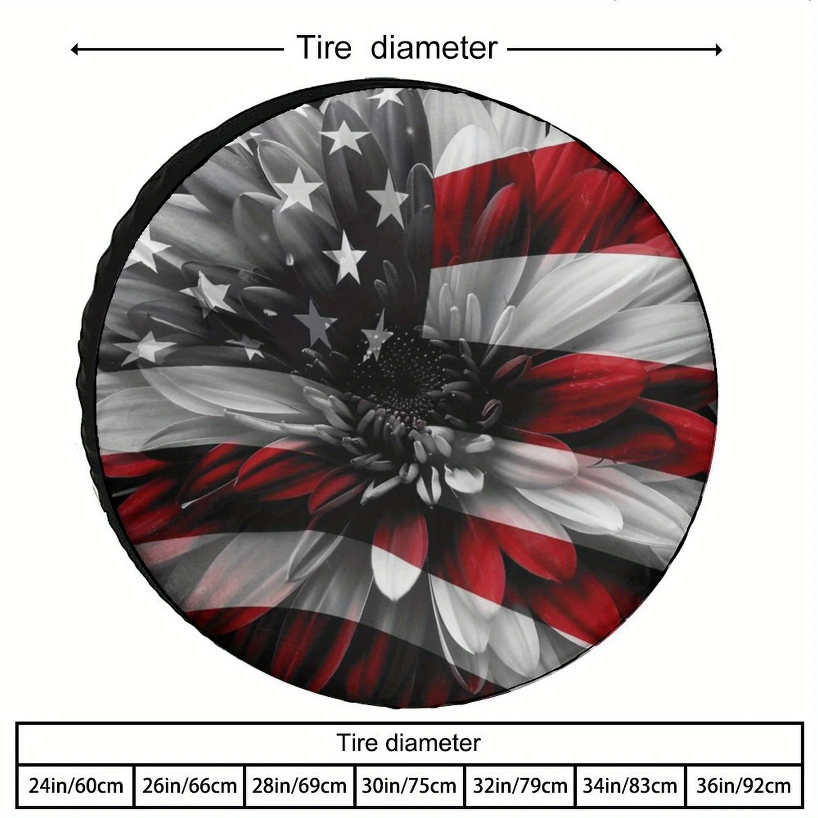 

Weatherproof Polyester American Flag Chrysanthemum Design Spare Tire Cover - Universal Fit for Trailer, SUV, Van, Camping Travel