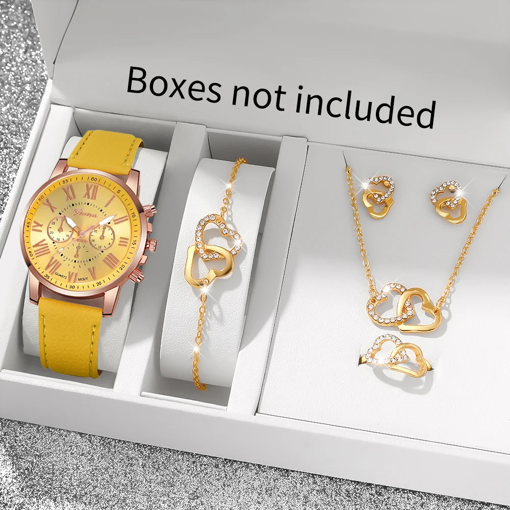 6pc Women's Watch Elegant Jewelry Set for Daily Dressing, Party and Romantic Occasions