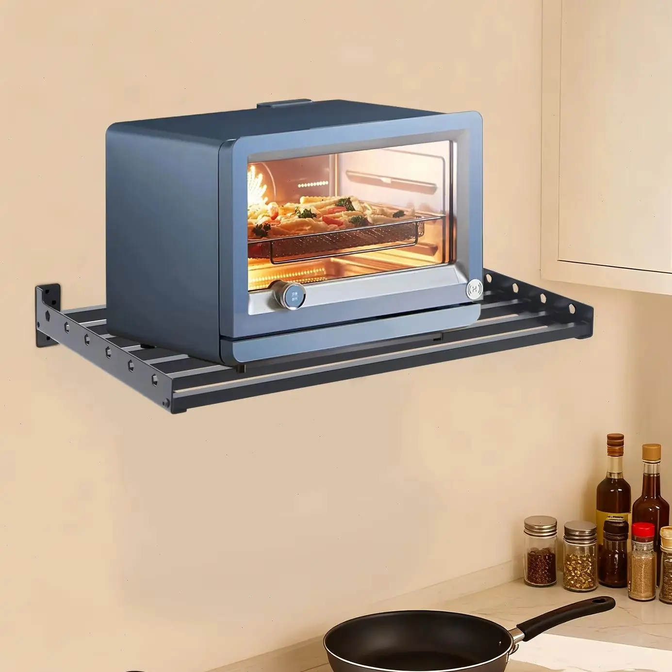 Microwave Oven Rack Wall Mounted Oven Shelf Space Saving Kitchen Storage Shelf 110.23lbs Load-bearing Capacity