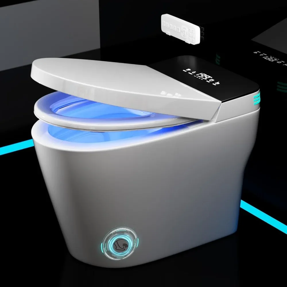 

Smart Toilet with Bidet Built In, Modern Toilets with Voice Control & Foot Sensor, Off-seat AUTO Dual Flush, Elongated Heated
