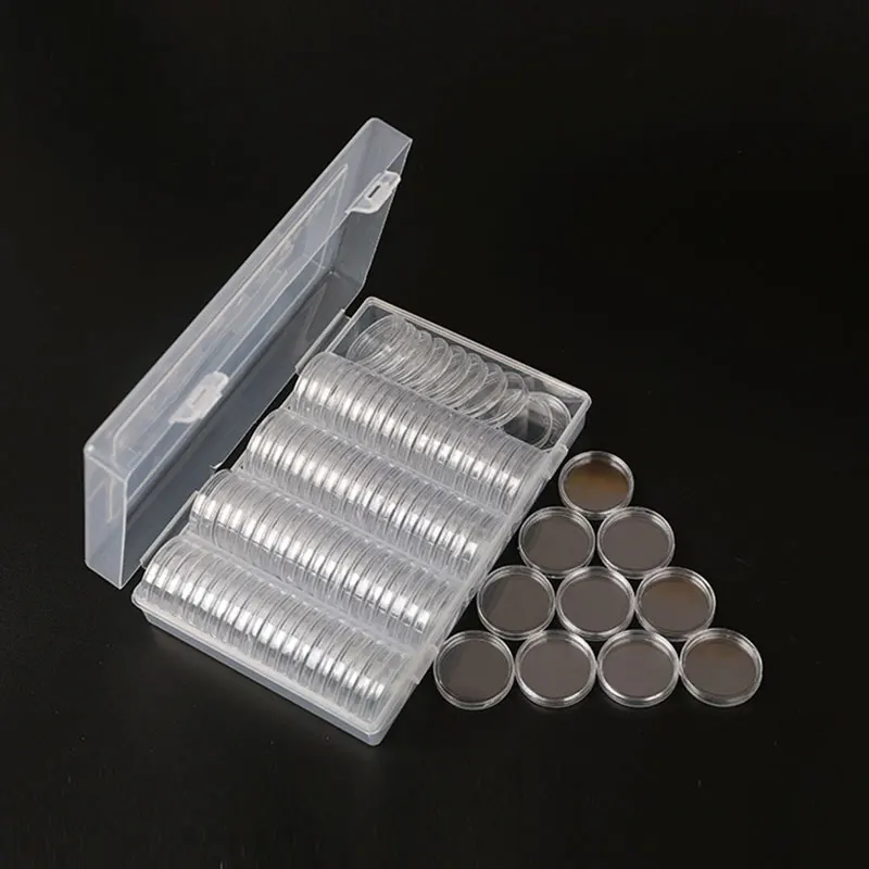 100/50 pçs claro moeda cápsula titular caso 30/40mm caixa de armazenamento de moedas comemorativas medalha redonda coleção suprimentos protetor de
