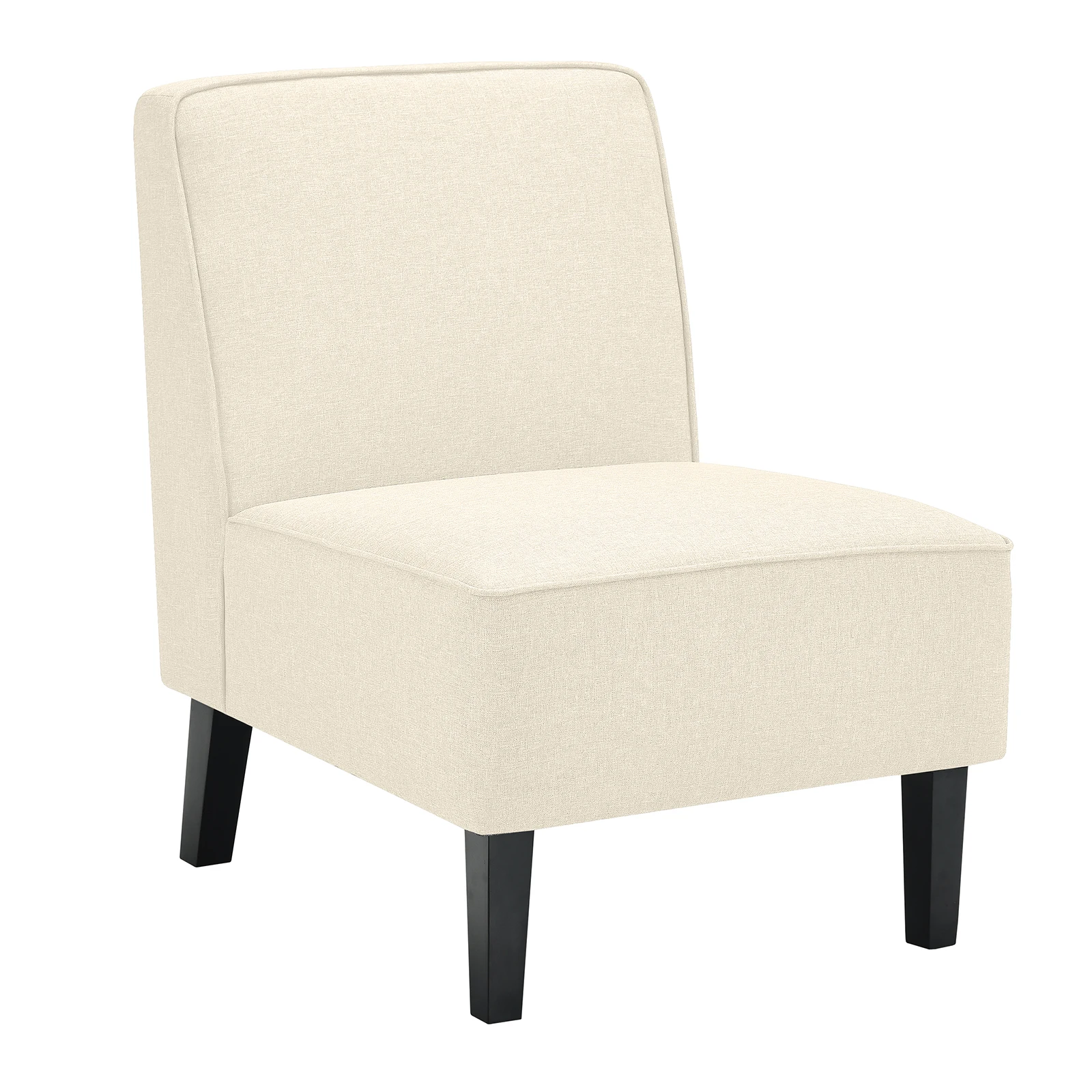 Modern Armless Accent Chair Fabric Single Sofa w/Rubber Wood Legs Beige