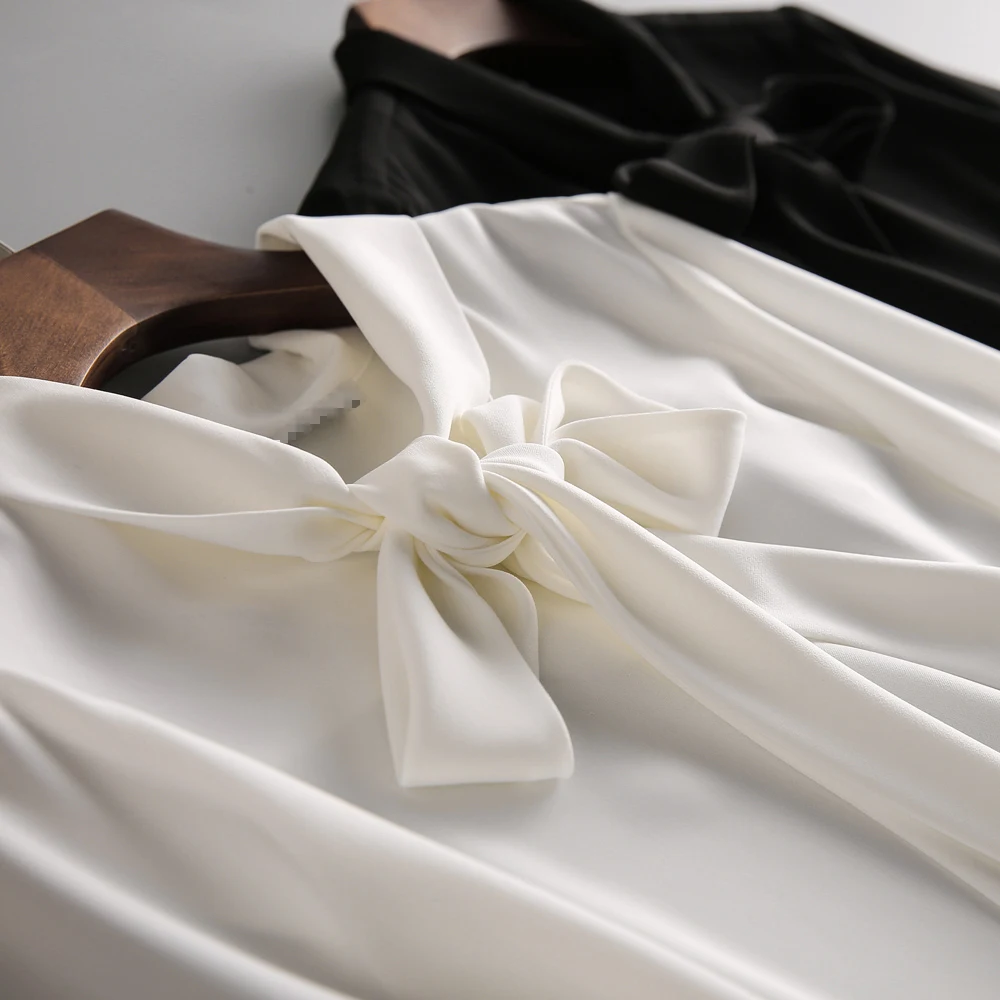 

Элегантная драпированная рубашка для женщин: модная осенняя универсальная блузка премиум-класса с длинным рукавом в стиле OL с узлом