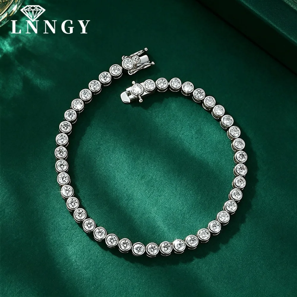 

Lnngy 3MM 0.1CT Bezel Moissanite Tennis Bracelet For Women Exquisite 14K Gold Filled Round Bubble Lab Diamond Bracelet Jewelry