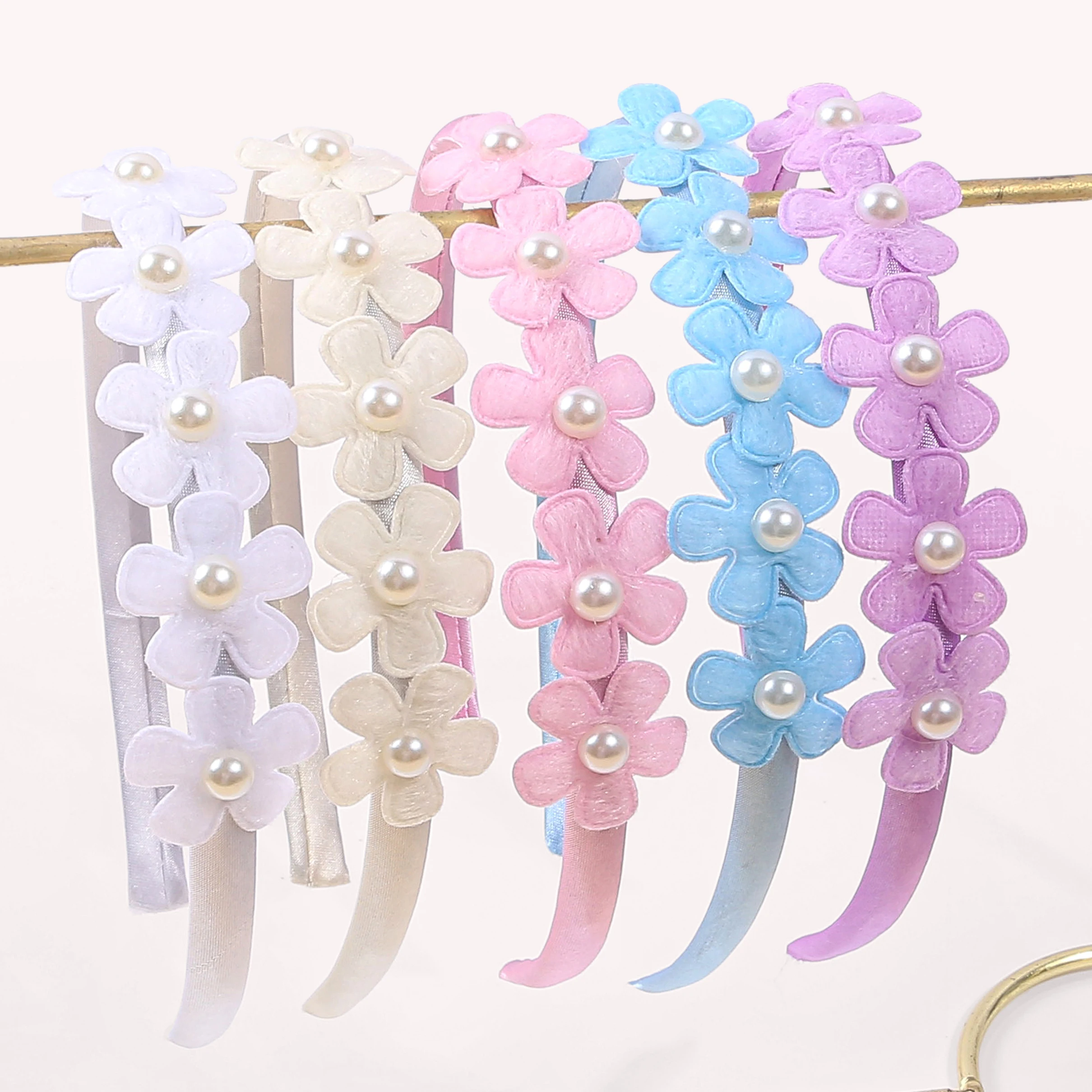 5/10PCS Cute Pearl Flower Headbands Women Girls Floral Satin Hairbands Kids Children Hair Accessories