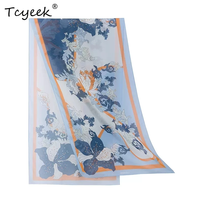 

Tcyeek, 8MM 100%Mulberry Slik Shawls, 180cm Women Chic Floral Print, Gift Original Design Scarf, 2024 Spring Autumn A462123QM