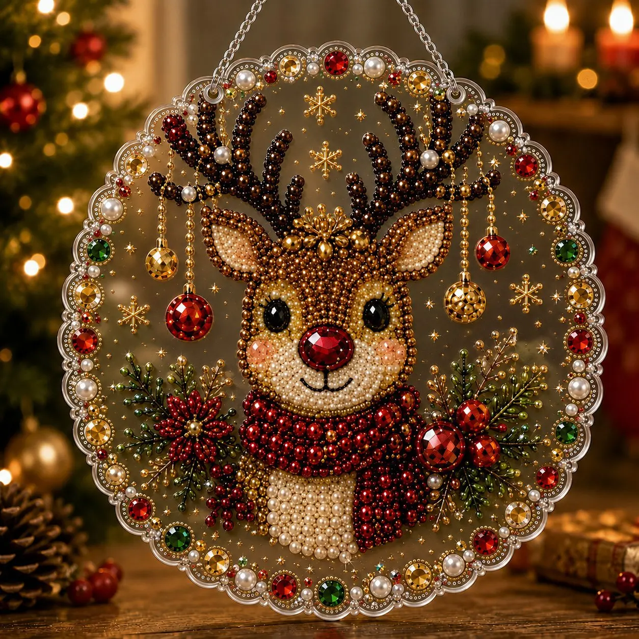 DIY Weihnachts-Perlen-Diamant-Malerei-Anhänger, runde Acrylplatte, 2D flache Perlen-Bastelarbeiten, Feiertags-Fenster- und Wanddekoration – Detail 23