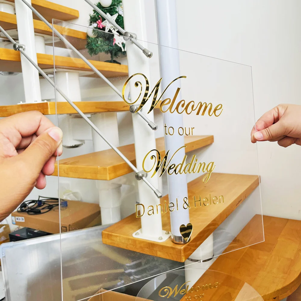 Tùy Chỉnh Acrylic Cưới Tên Ký Hiệu Cô Dâu Chú Rể Trong Suốt Cá Tính Gương Shop Tên Biển Báo Logo Công Ty Đĩa Trang Trí Tiệc