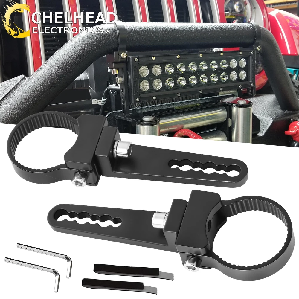 Roll Cage Bull Bar Clamps LED Light Mount Bracket for 1.85inch Tube Round Pipes Adjustable Mounting Kit for Cars ATV Truck