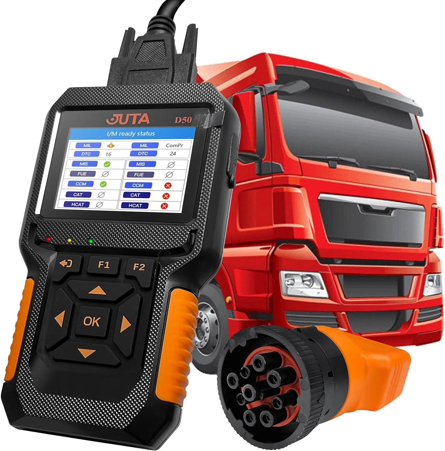 D50 OBD2 Scanner Car and Truck Code Reader Heavy Duty HD Diesel Diagnostic Scan Tool 2 in 1 Auto Clear Check Engine Fault Light