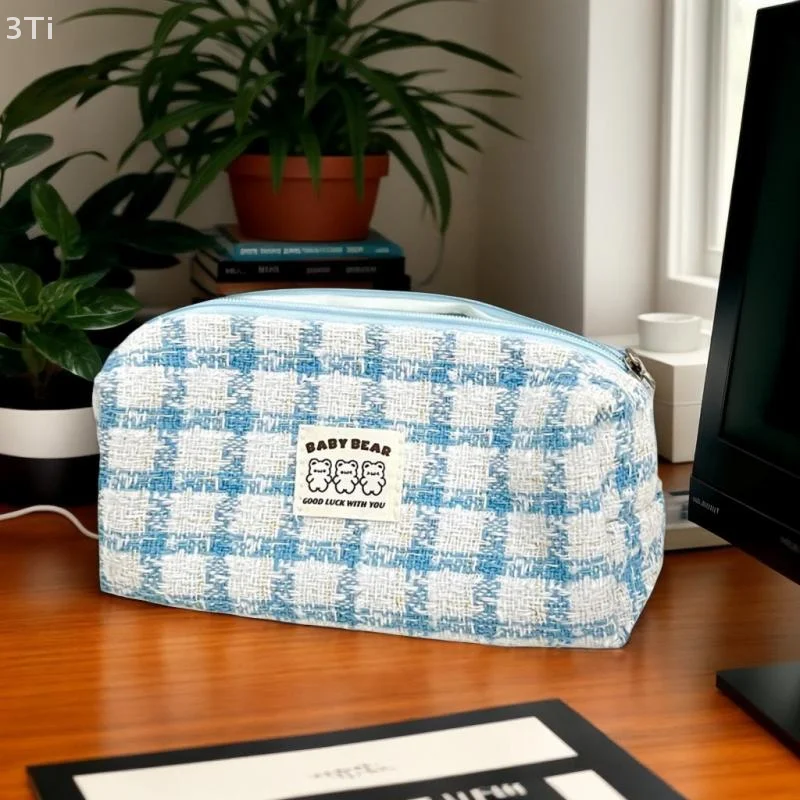 INS Design Plüsch Größe Tartan Tuch Stift Fall Grundlegende Tuch Pinsel Kosmetik Beutel College Student Schreibwaren Make-Up Lagerung Fall