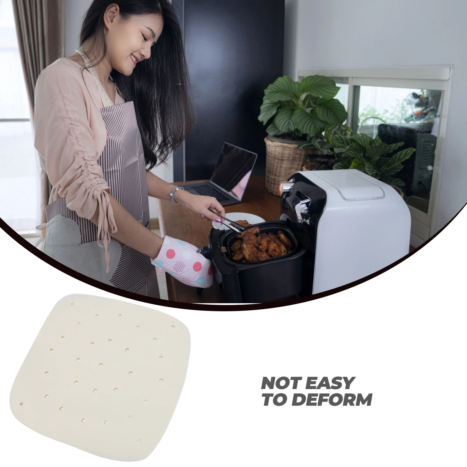 

100pcs Air Fryer Mats Baking Paper Pad Perforated Liners Steamer Non Stick Wood Pulp Sheets Home Cooking Party