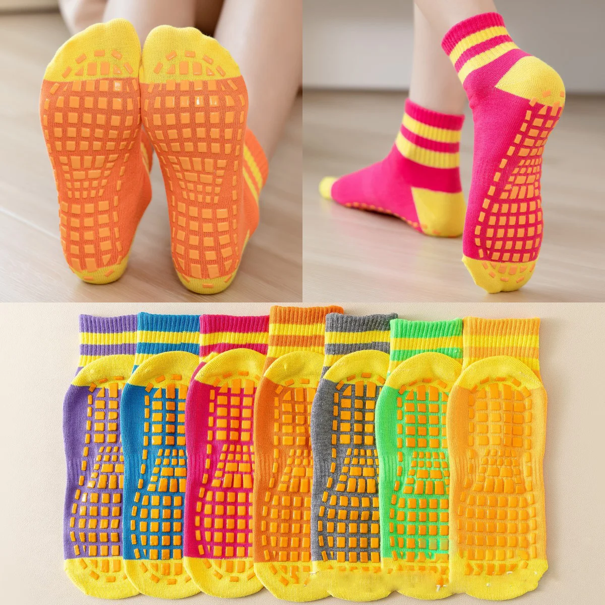 

10 Pairs Pack Trampoline Socks Silicone Non-slip Floor Socks Children's Playground Baby Early Education Women Yoga Socks