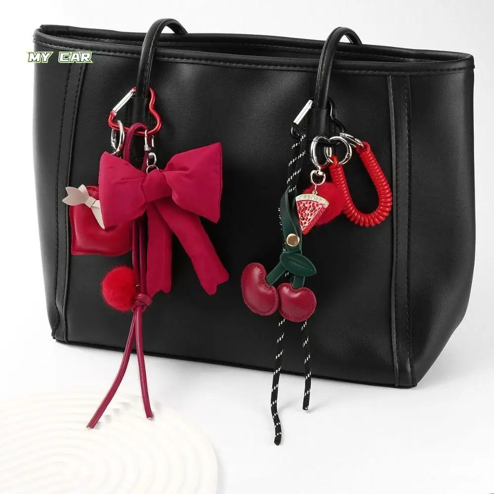 

Ins Stuffed Cute Bow Keychain Decoration Cherry Bag Pendant Watermelon Heart Car Key Ring Gift